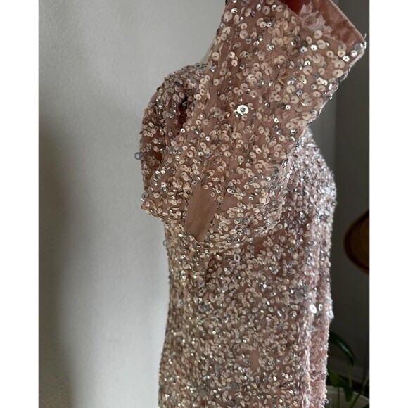Adrianna Papell Sequin Beaded Gown Pink Nude 16 Formal Evening Dress - Picture 9 of 13